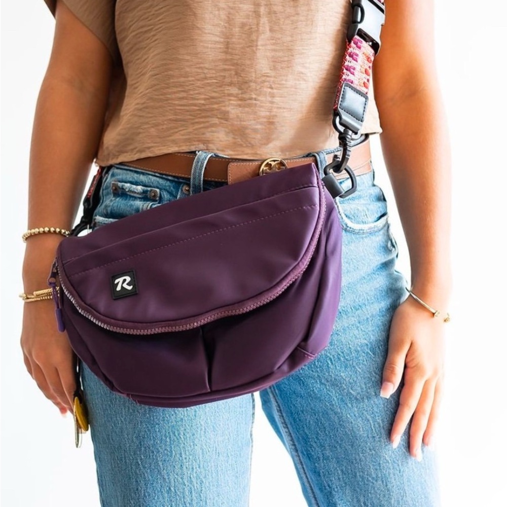 R Riveter Purple Crossbody Bag with Flap Closure and Medium Size